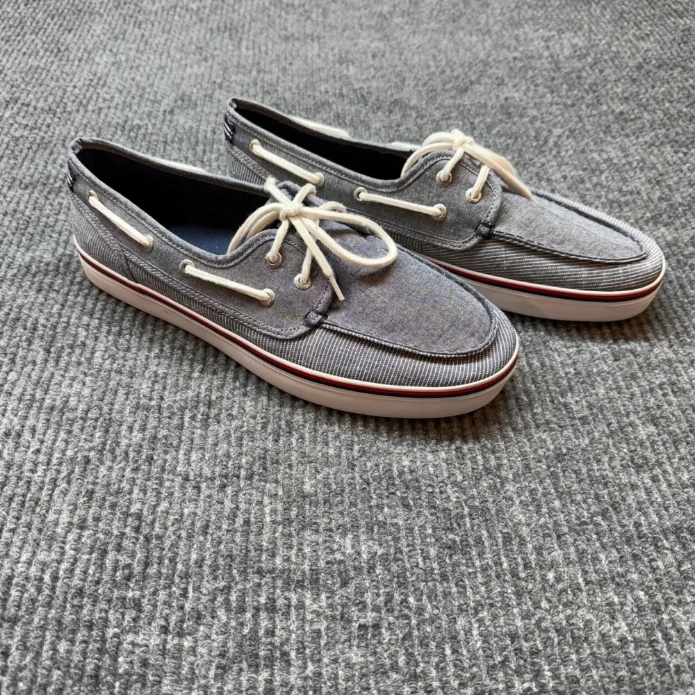Nautica Spinnaker Mens 12 Blue Chambray Canvas Boat Shoes Casual Sneakers